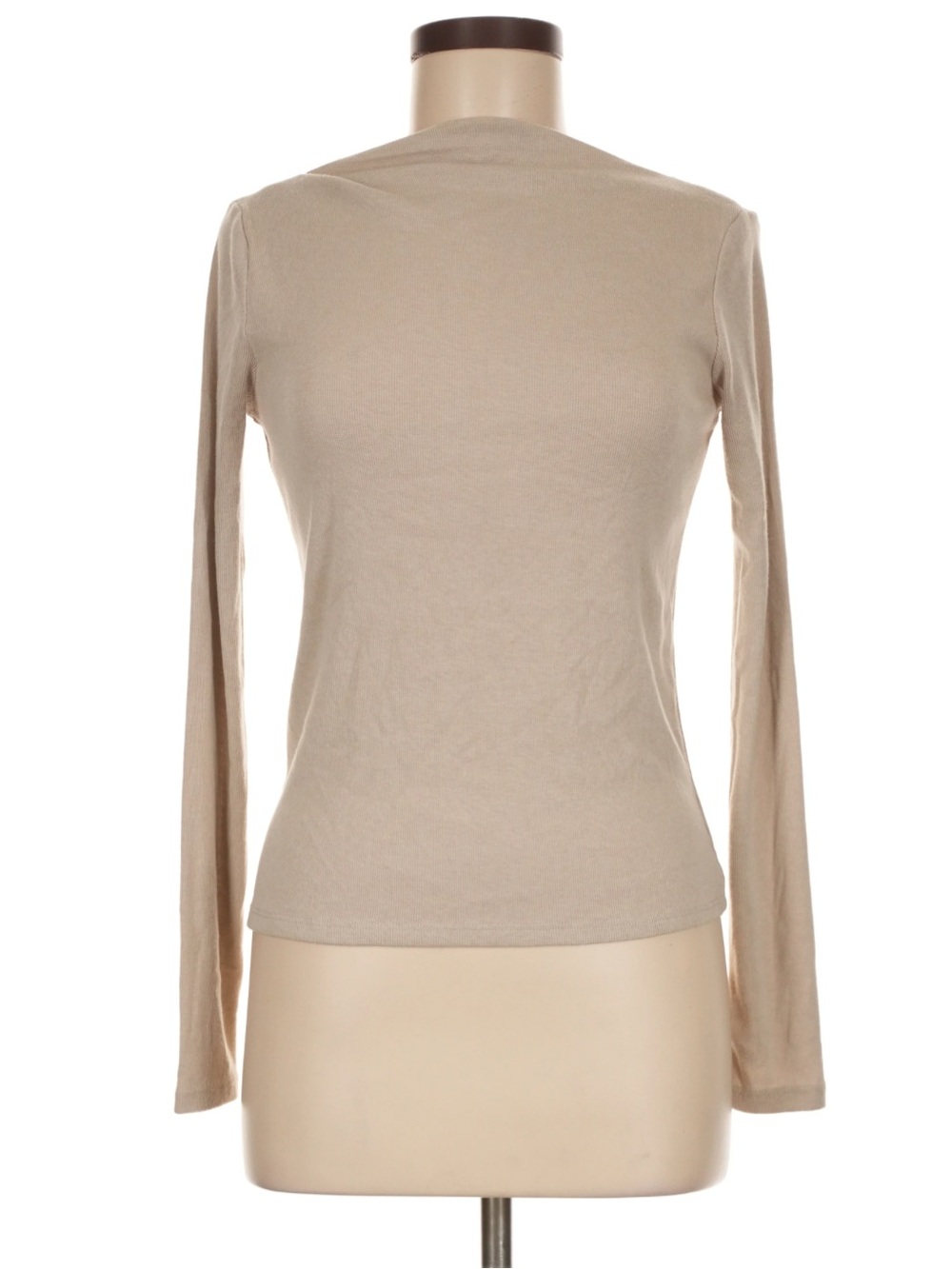 MNG beige mock neck knit long sleeve crew neck top medium